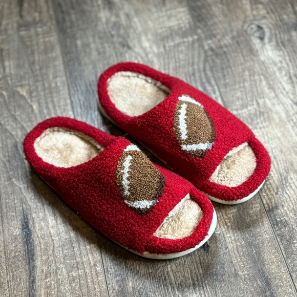 Shoes - NEW Cozy Plush Open Toe Football Slippers Red Women's